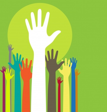 Social projects icon with colorful hands raised